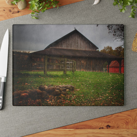 U R There Photography Chalet Grey II Rustic Farmhouse Tempered-Glass Cutting Board