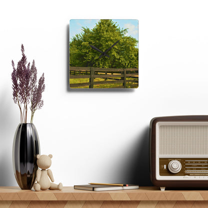 U R There Photography Country Fence and Tree in Metamora Rustic Farmhouse Acrylic Analog Wall Clock