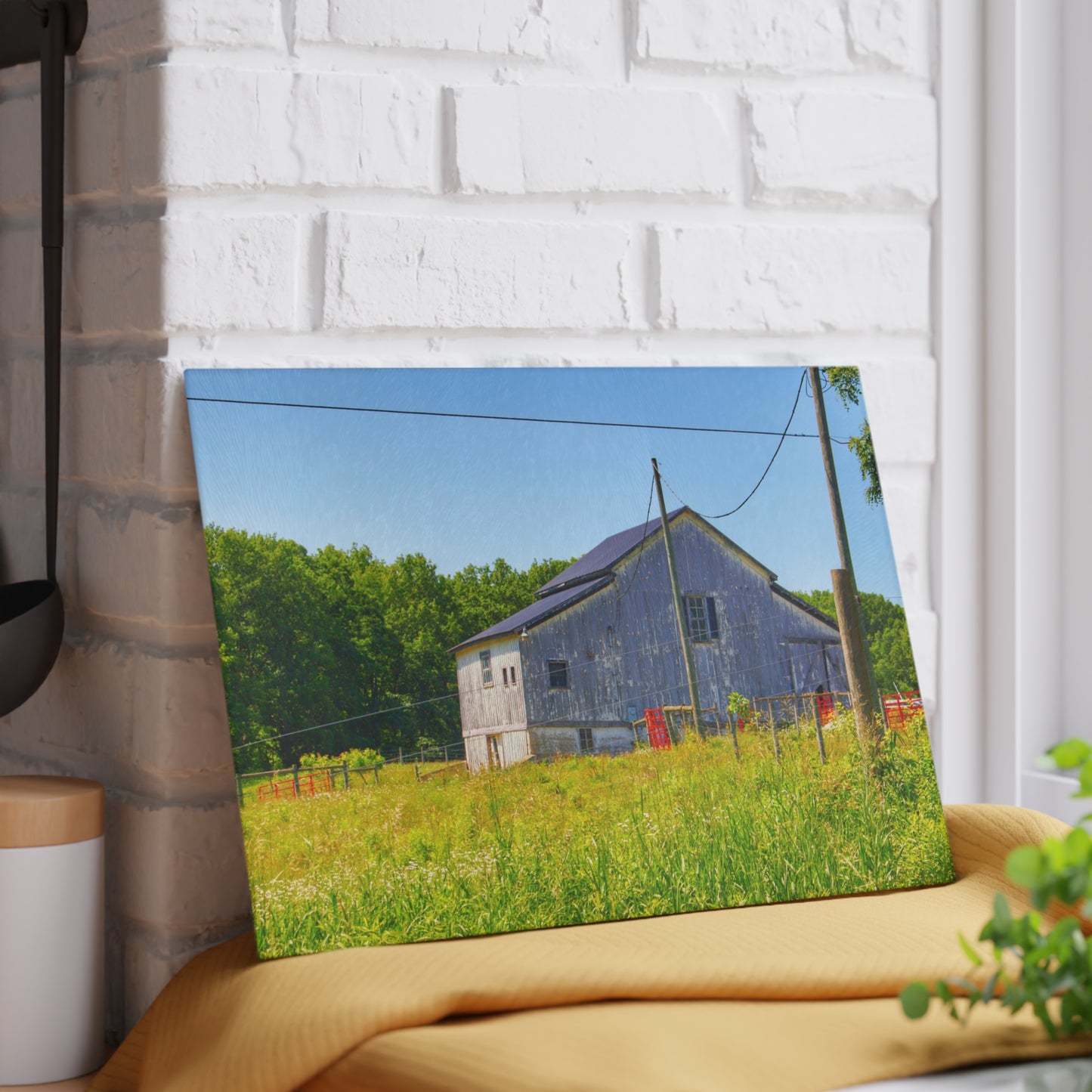 U R There Photography Greenwood Road Whitewash Grey Rustic Farmhouse Tempered-Glass Cutting Board