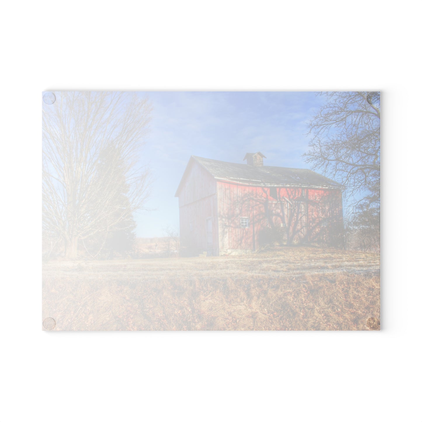 U R There Photography M-24 Barn at the Bend II Rustic Farmhouse Tempered-Glass Cutting Board 8"x 11"