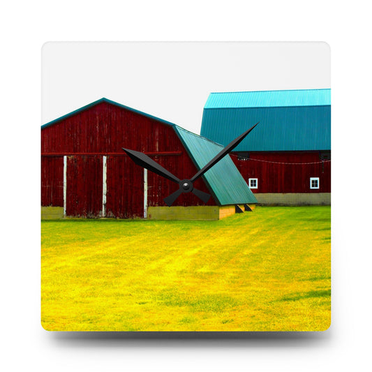 U R There Photography Baldwin Barn Brothers I Rustic Farmhouse Acrylic Analog Wall Clock 10.75'' × 10.75'' (Square)