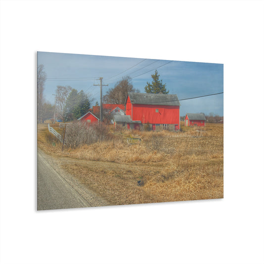 U R There Photography West Brown Road Red Rustic Farmhouse Acrylic Wall Print