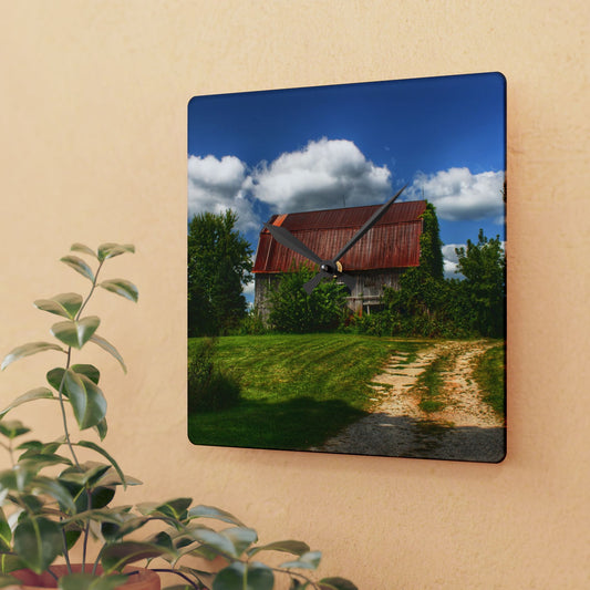 U R There Photography Grey Road Rusted III Rustic Farmhouse Acrylic Analog Wall Clock