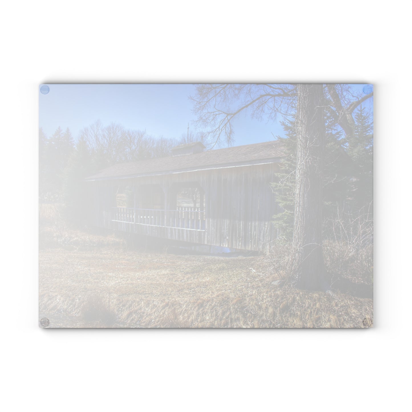 Barn Boutique Rustic Tempered-Glass Cutting Board| Covered Bridge of Campground Road I