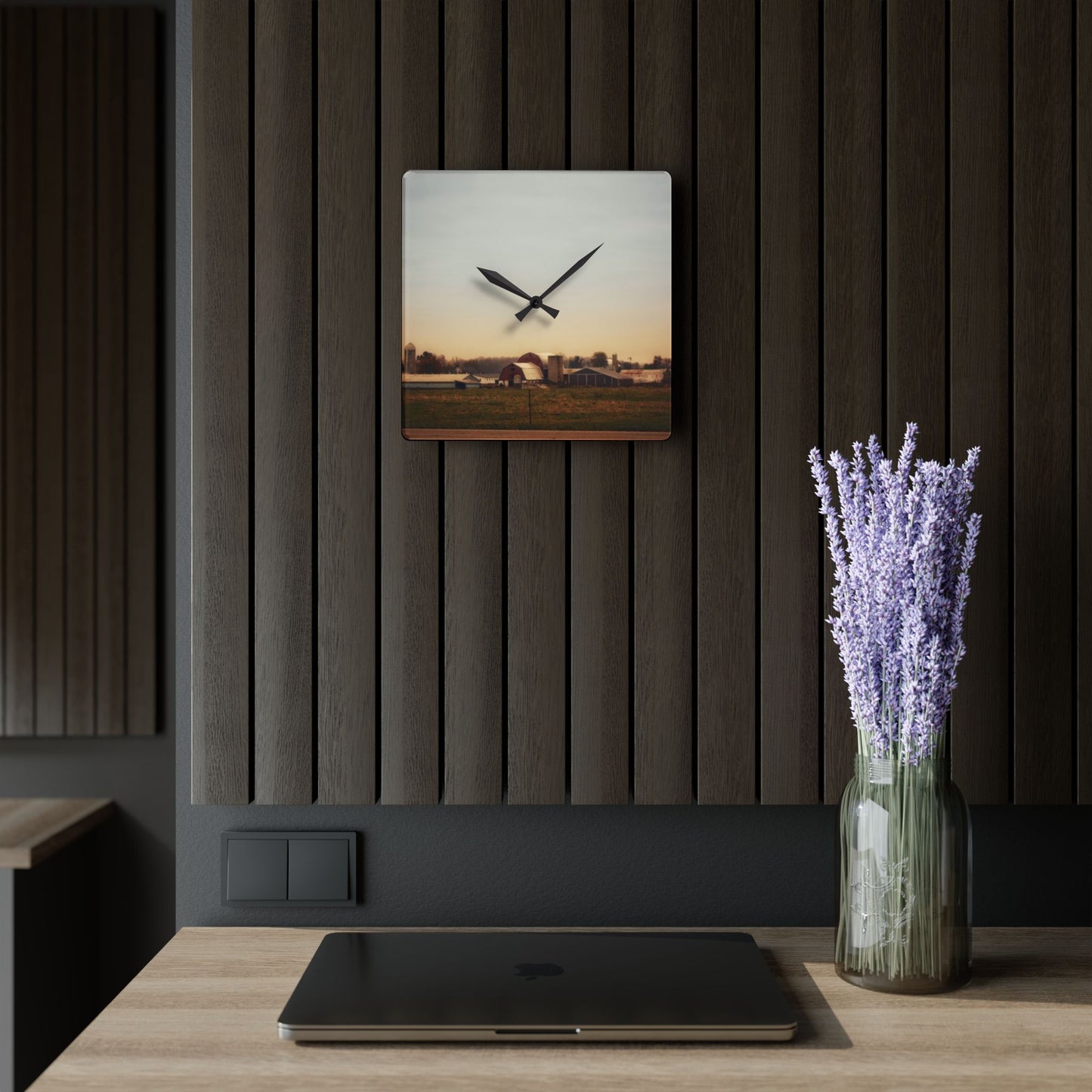 U R There Photography Marlette Road Farm II Rustic Farmhouse Acrylic Analog Wall Clock
