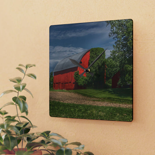 U R There Photography Catlin Road Red I Rustic Farmhouse Acrylic Analog Wall Clock