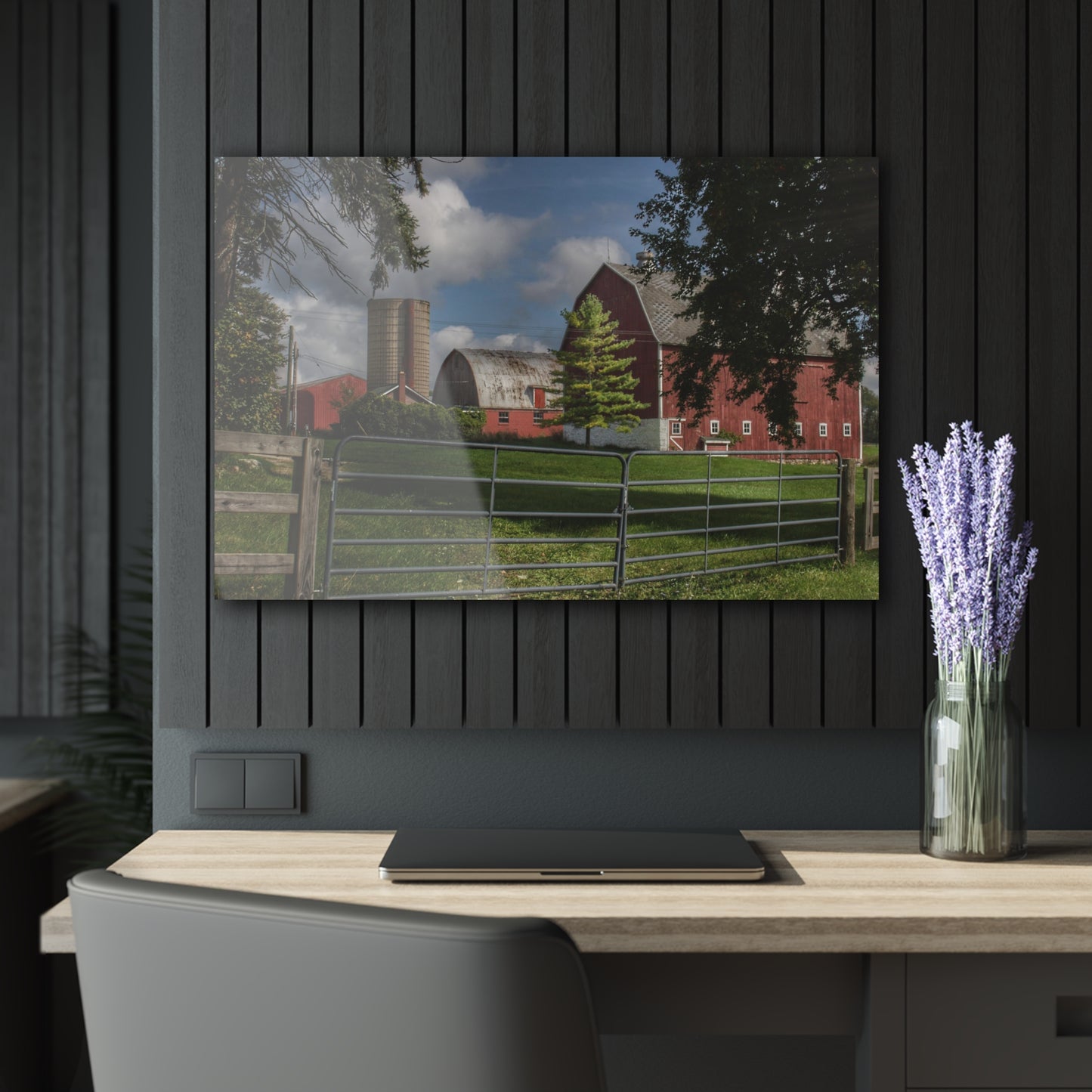 U R There Photography Hough Road Reds and Silo I Rustic Farmhouse Acrylic Wall Print