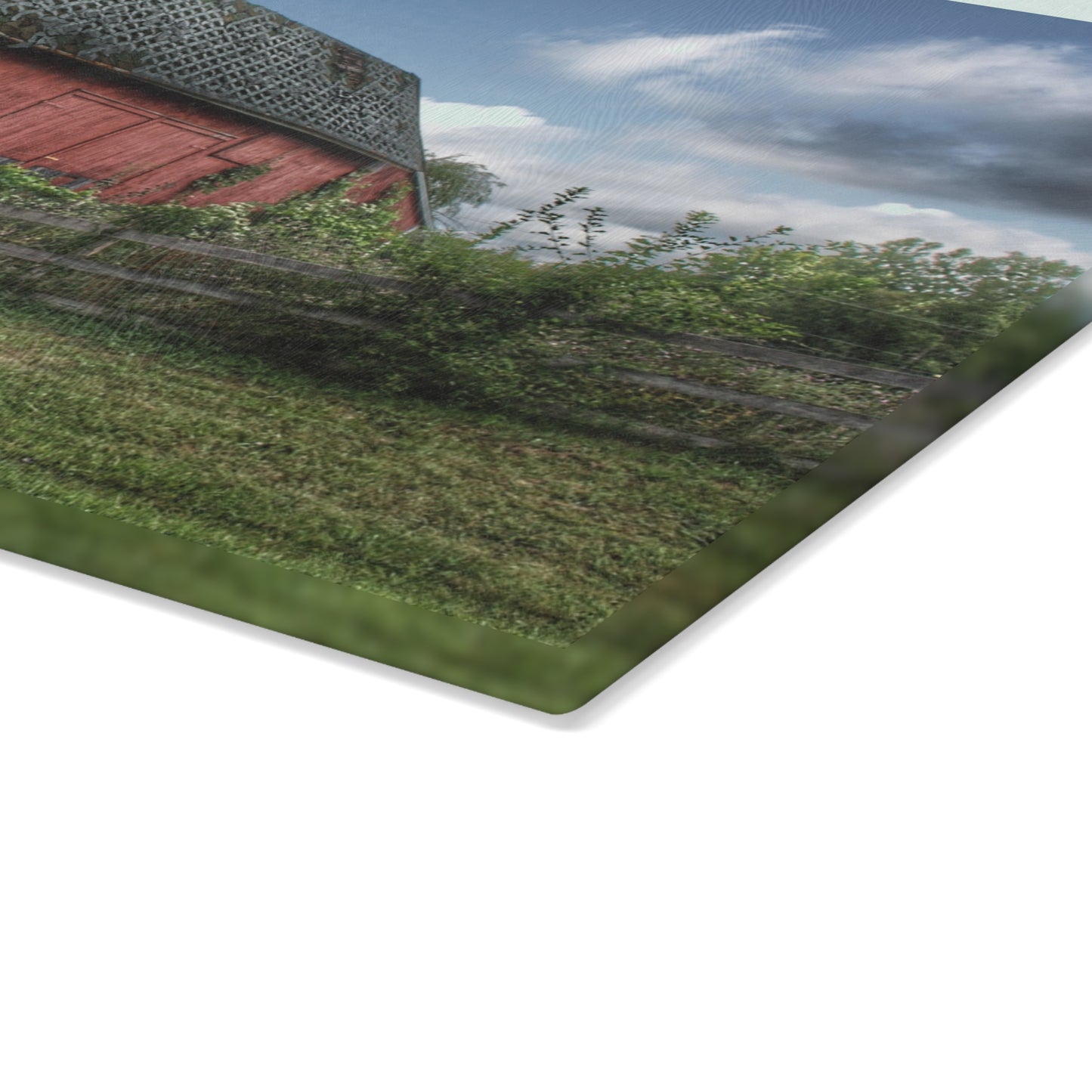 U R There Photography Hegel Road Old Red I Rustic Farmhouse Tempered-Glass Cutting Board 8"x 11"