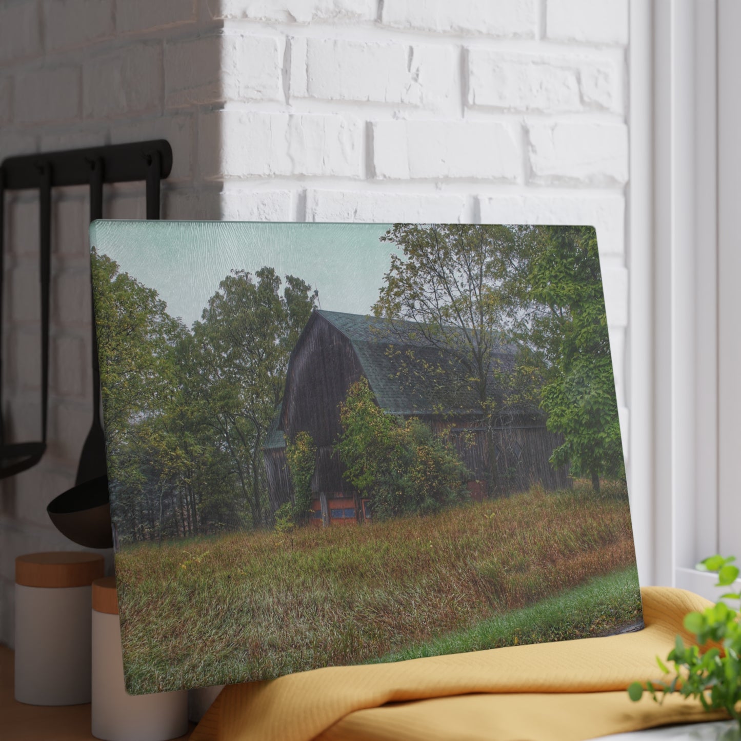 U R There Photography Metamora Road Grey Rustic Farmhouse Tempered-Glass Cutting Board