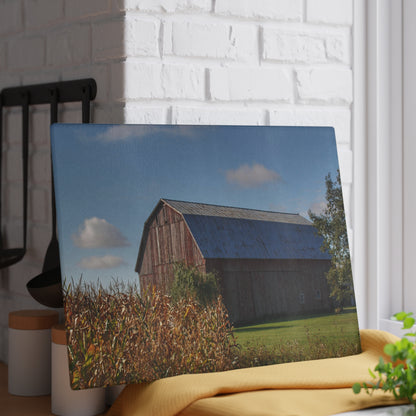 U R There Photography Croswell Fargo Road Red Rustic Farmhouse Tempered-Glass Cutting Board