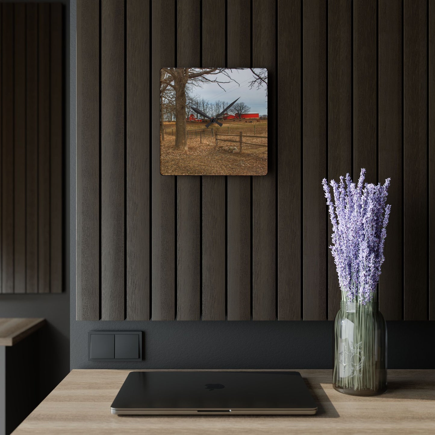 U R There Photography Wilder Road Cow Farm Rustic Farmhouse Acrylic Analog Wall Clock