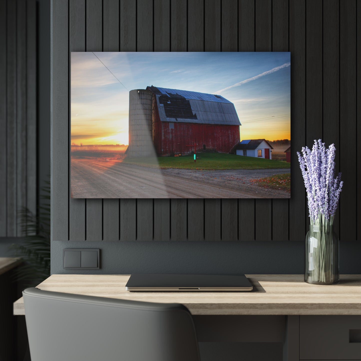 U R There Photography Haines Road Red at Sunrise Rustic Farmhouse Acrylic Wall Print