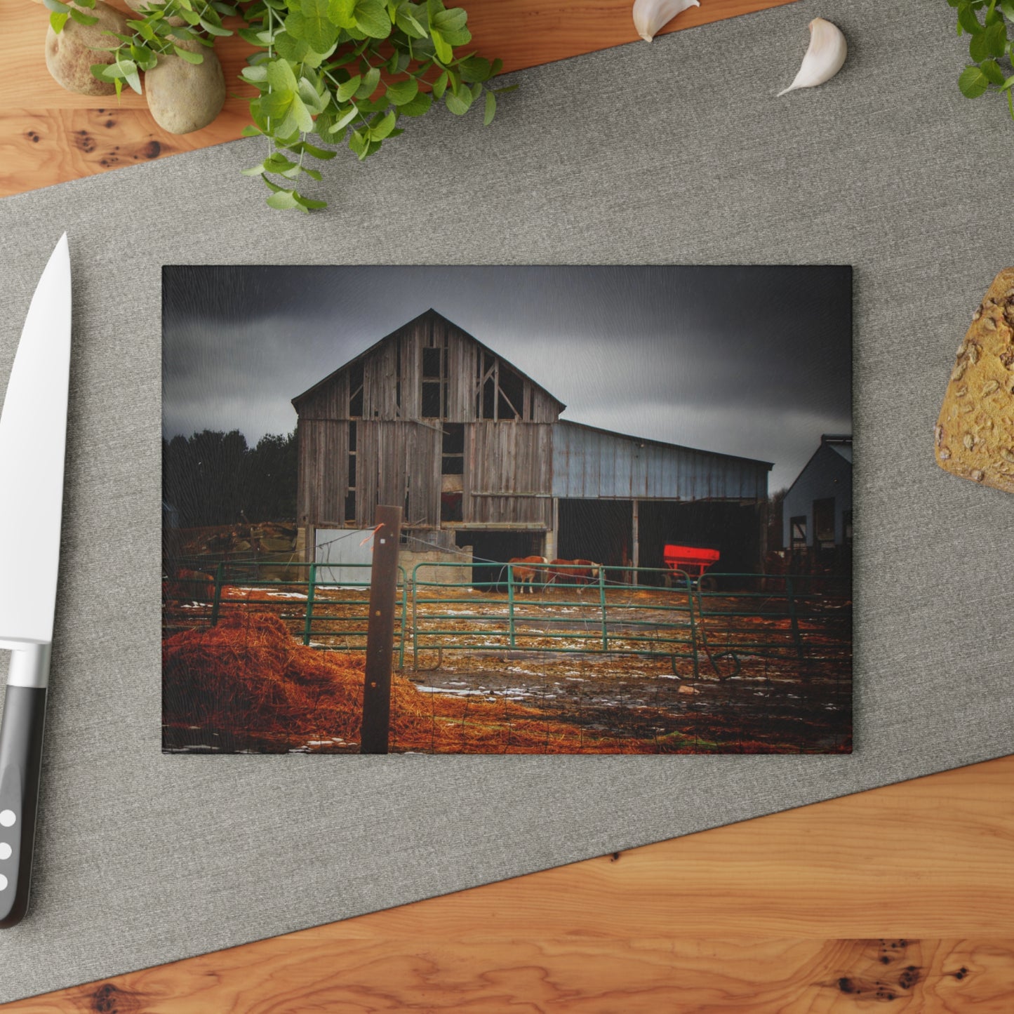 U R There Photography Chapman Road Grey II Rustic Farmhouse Tempered-Glass Cutting Board
