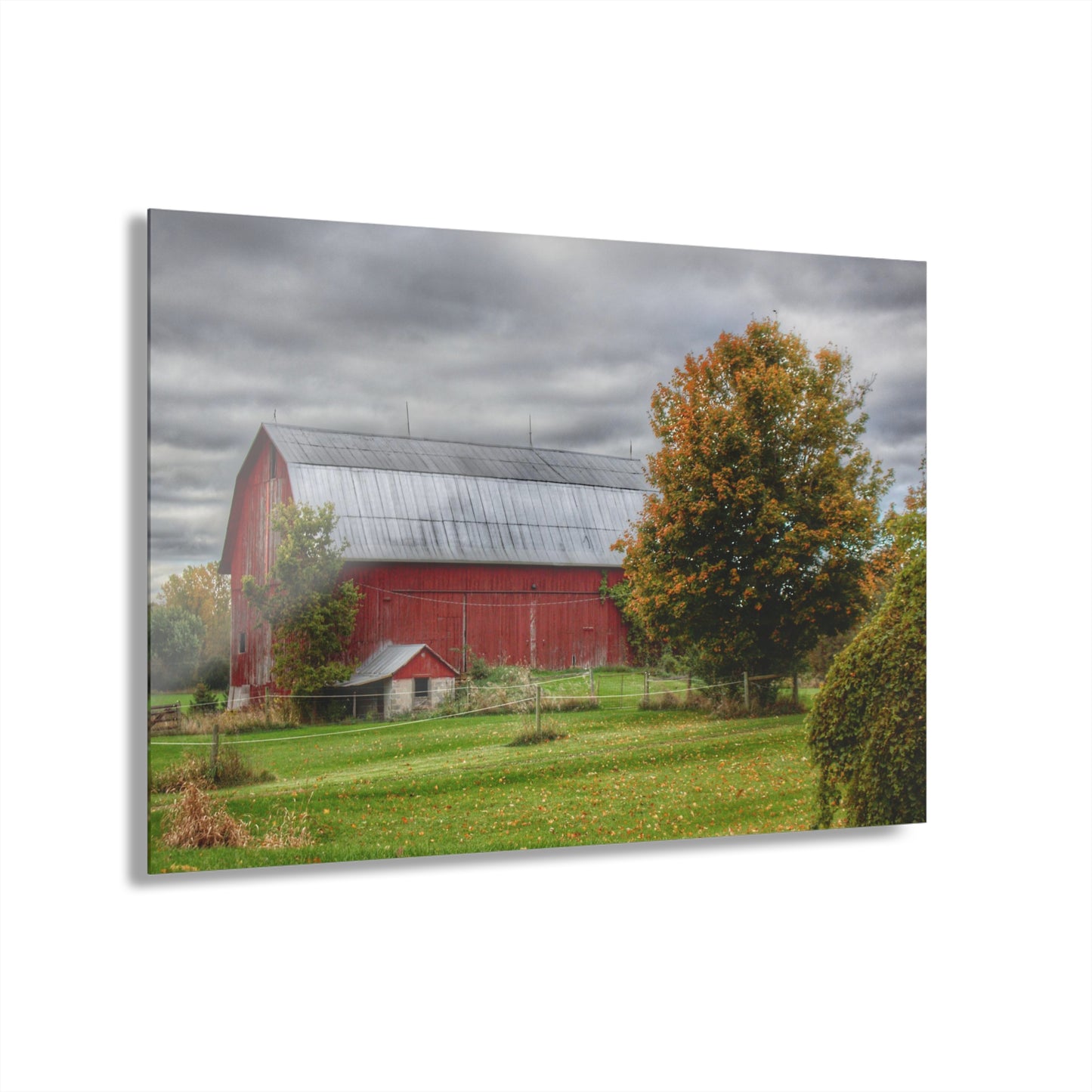 U R There Photography Columbiaville Red in Fall II Rustic Farmhouse Acrylic Wall Print