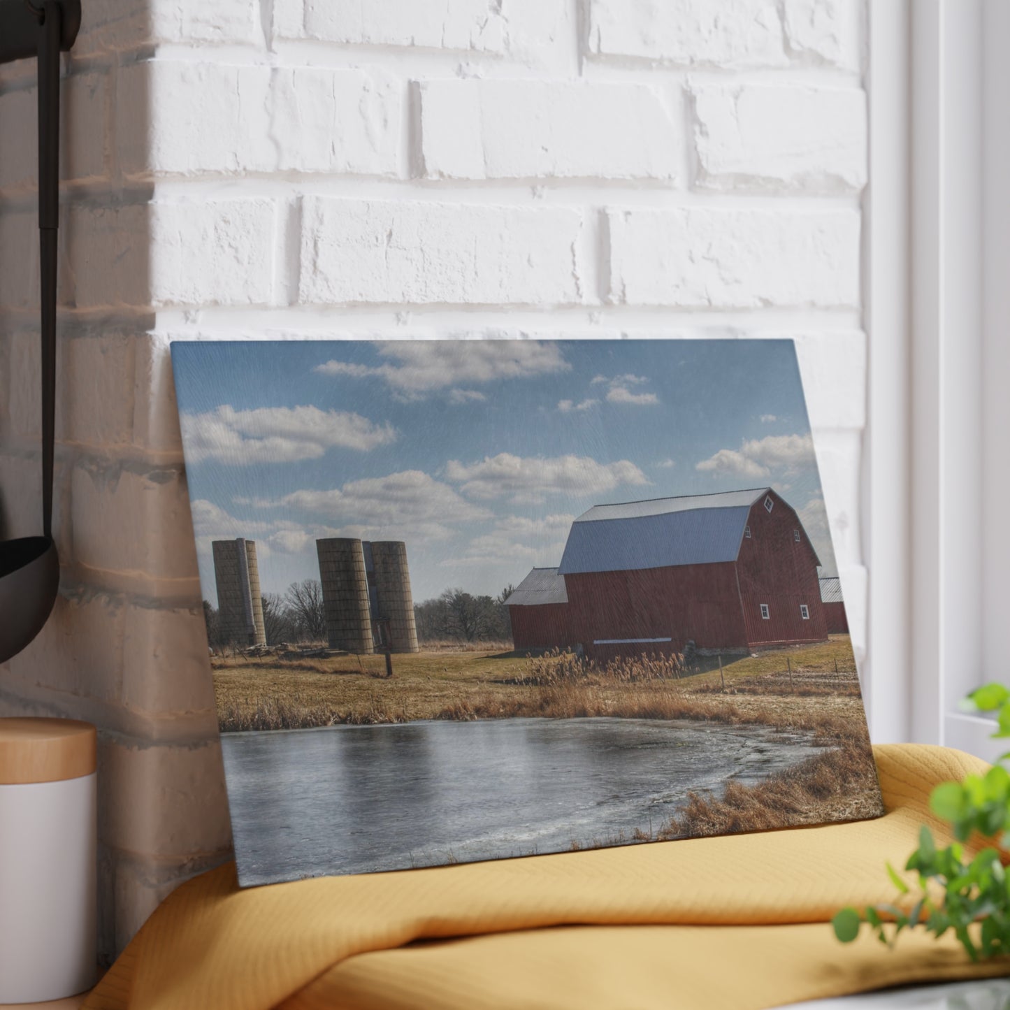 U R There Photography Fisher Road Red Rustic Farmhouse Tempered-Glass Cutting Board