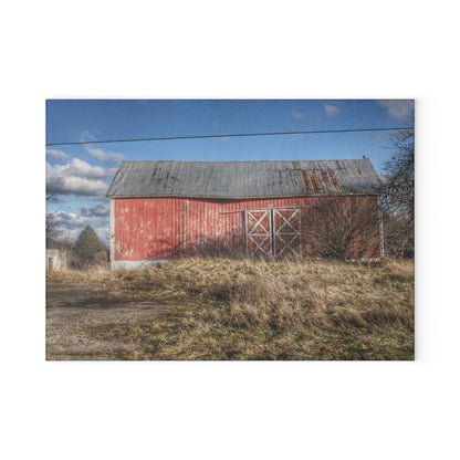 U R There Photography Lapeer Road Crooked Red Rustic Farmhouse Tempered-Glass Cutting Board