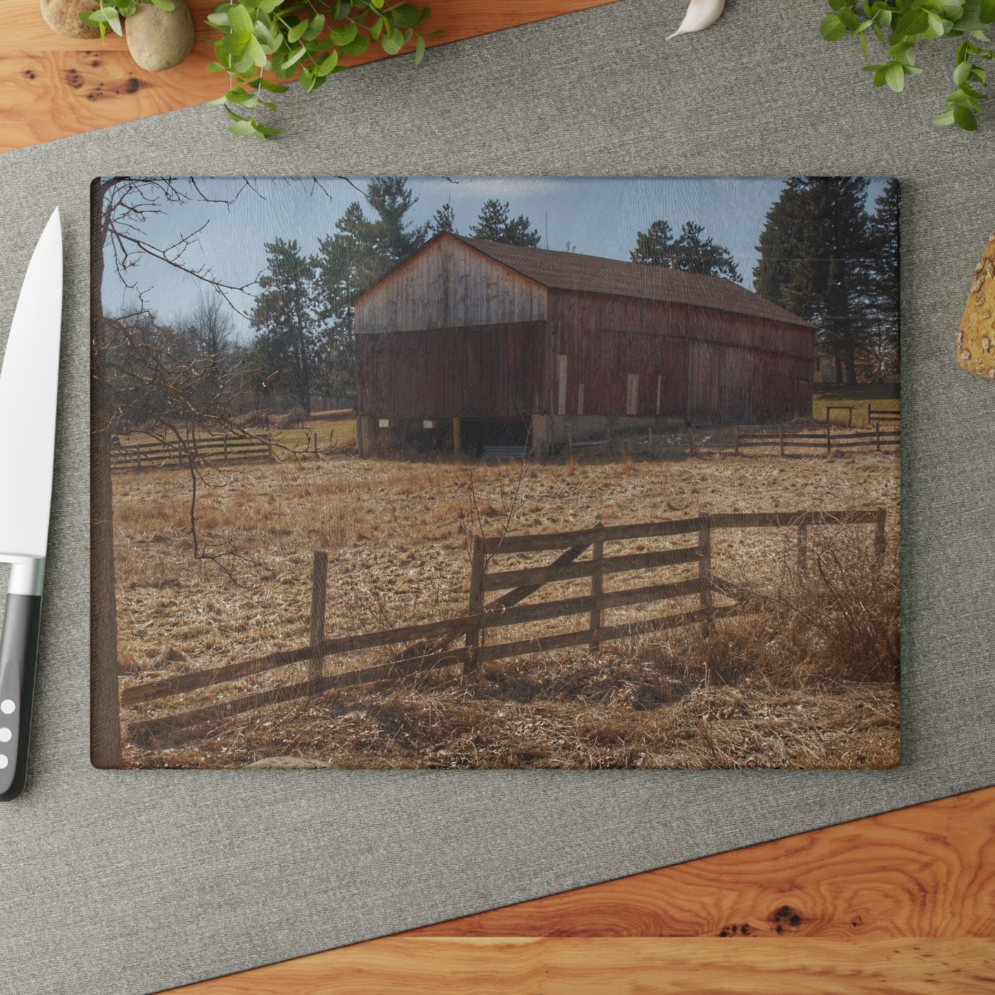 U R There Photography Hough Road Rural Red Rustic Farmhouse Tempered-Glass Cutting Board