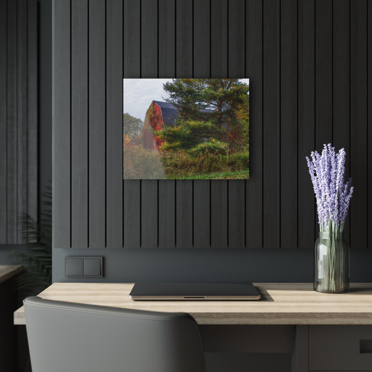 U R There Photography Green Corners Road Hidden Red Rustic Farmhouse Acrylic Wall Print