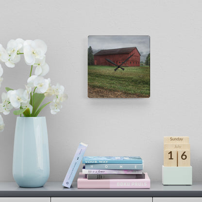 U R There Photography Birch Road Red Rustic Farmhouse Acrylic Analog Wall Clock