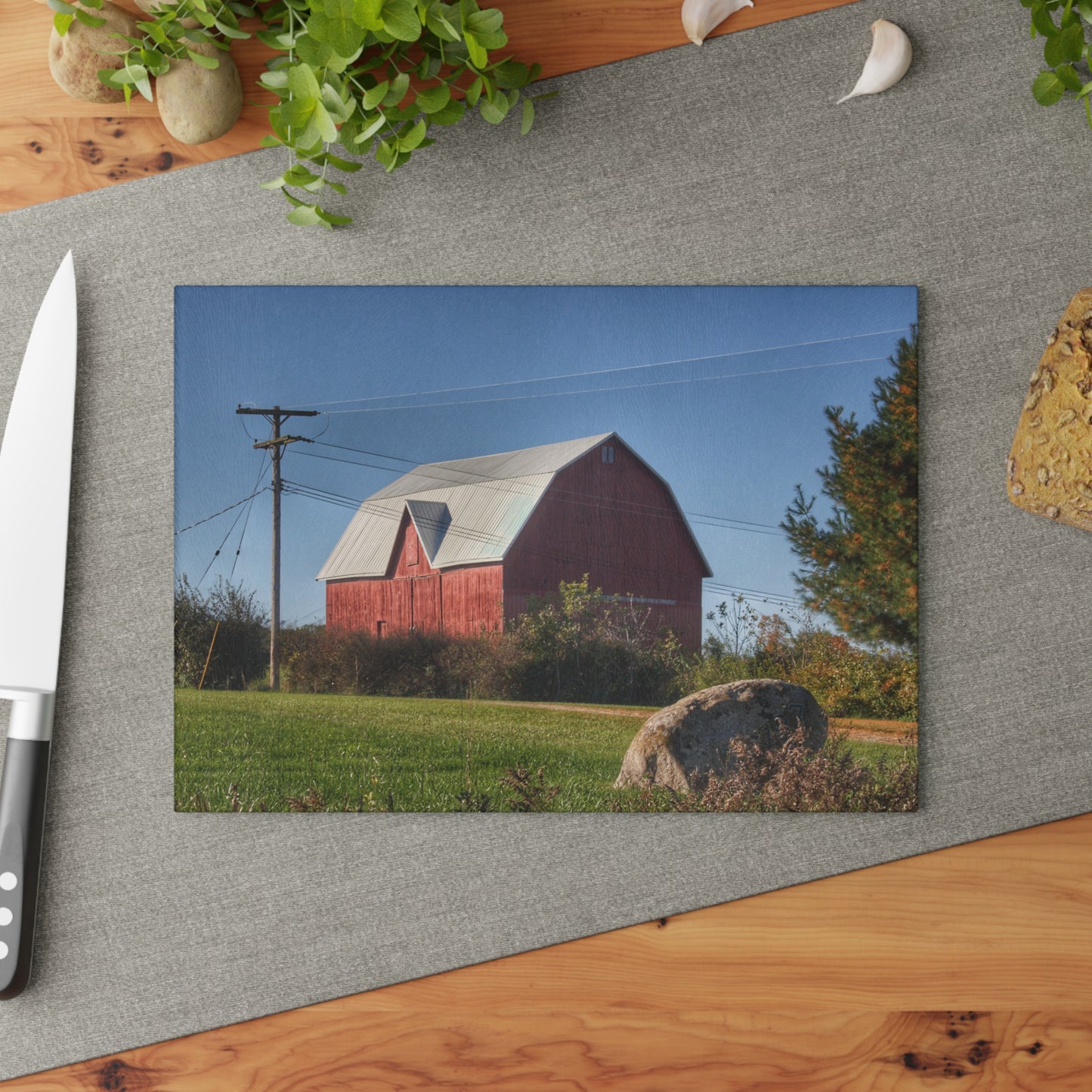 U R There Photography Hemingway Lake Road Red Rustic Farmhouse Tempered-Glass Cutting Board