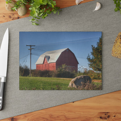 U R There Photography Hemingway Lake Road Red Rustic Farmhouse Tempered-Glass Cutting Board