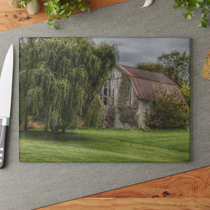 U R There Photography McDowell Road Grey Rustic Farmhouse Tempered-Glass Cutting Board