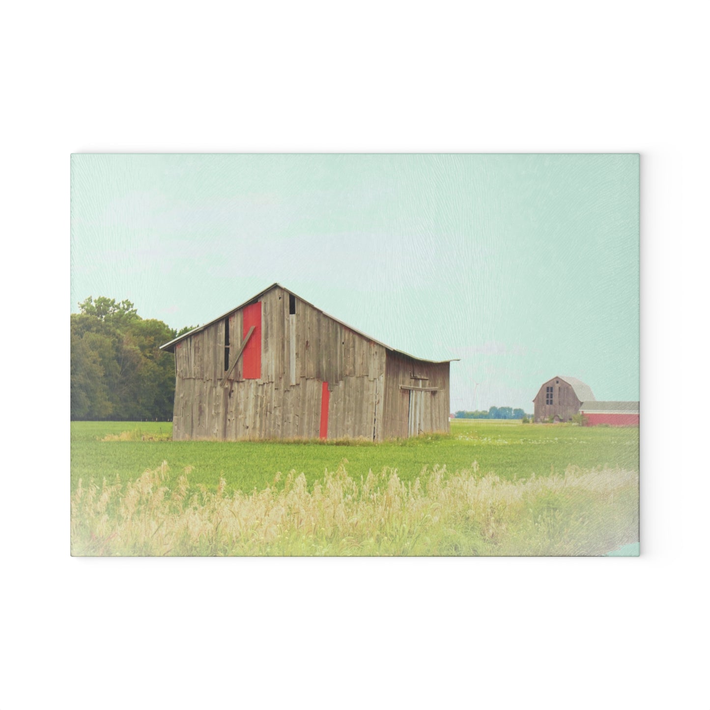 U R There Photography Square Barn with Barn in the Distance Rustic Farmhouse Tempered-Glass Cutting Board