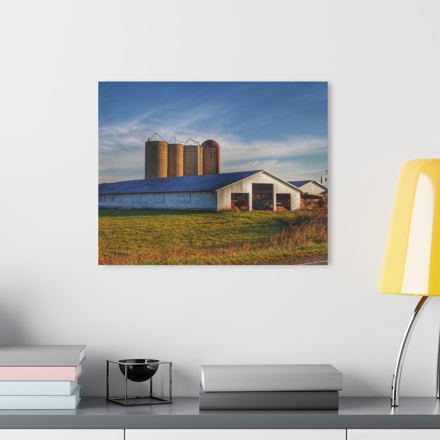 U R There Photography Peck White and Silos Rustic Farmhouse Acrylic Wall Print