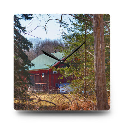 U R There Photography Bordman Road Hidden Red Rustic Farmhouse Acrylic Analog Wall Clock