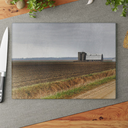 U R There Photography North Gates Road Old Grey I Rustic Farmhouse Tempered-Glass Cutting Board 8"x 11"