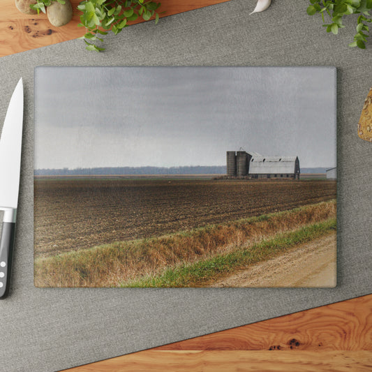 U R There Photography North Gates Road Old Grey I Rustic Farmhouse Tempered-Glass Cutting Board 8"x 11"