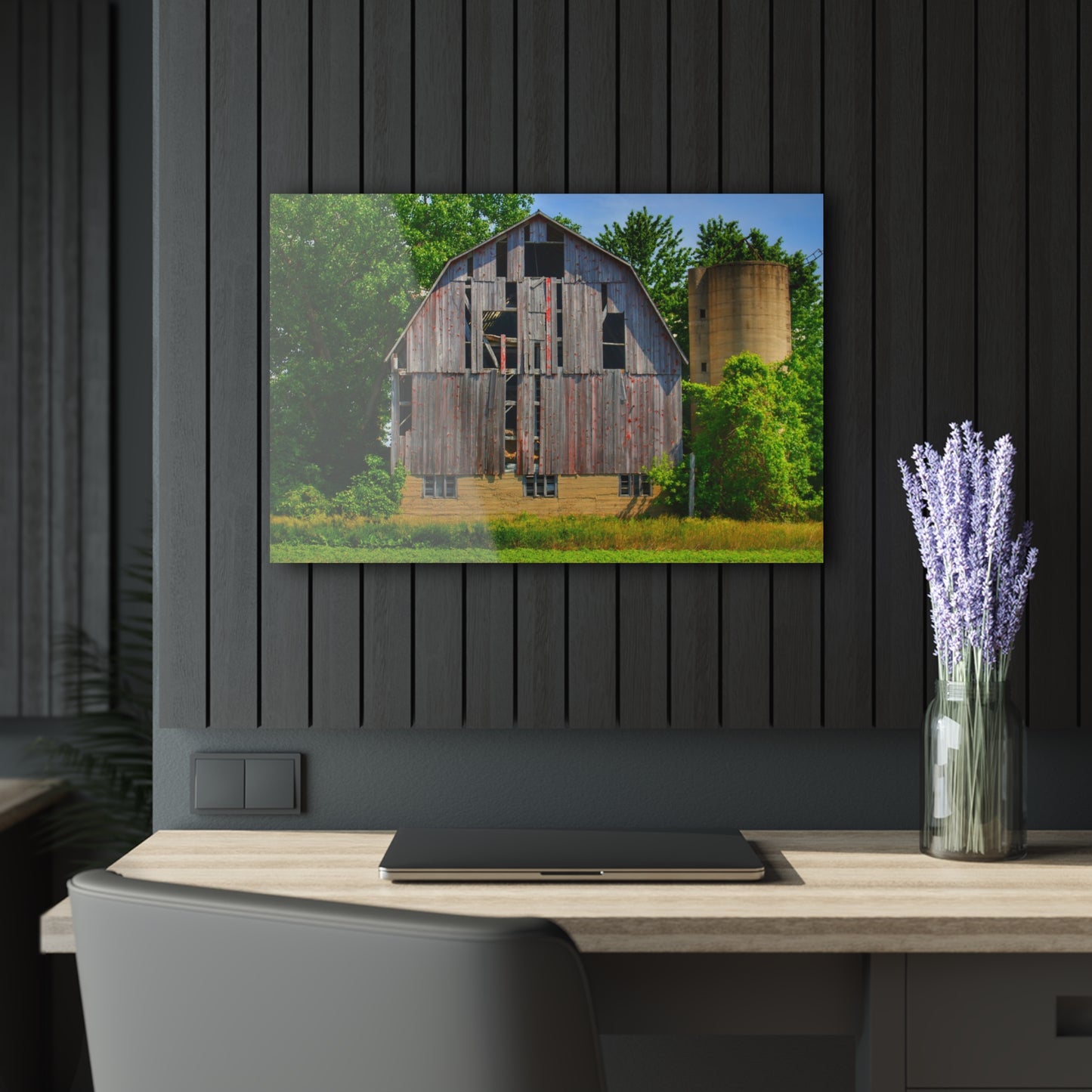 U R There Photography Mushroom Road Red and Silo Rustic Farmhouse Acrylic Wall Print