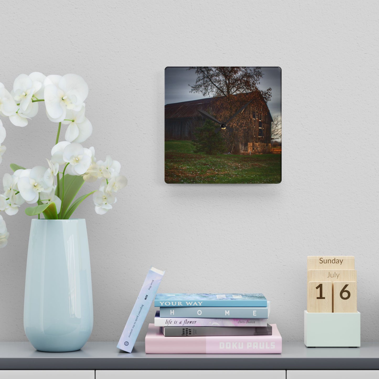 U R There Photography Melvin Grey Rustic Farmhouse Acrylic Analog Wall Clock