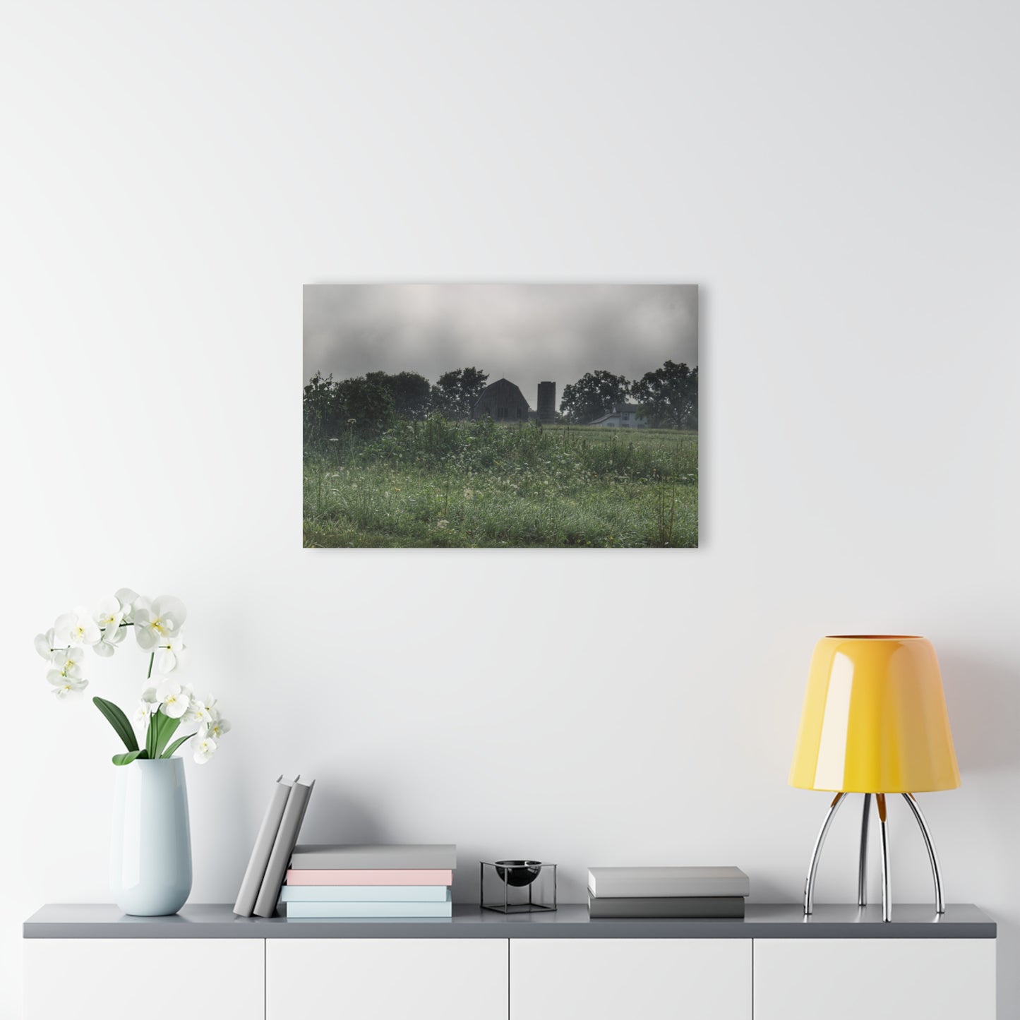 U R There Photography Hill Road Grey in the Fog Rustic Farmhouse Acrylic Wall Print