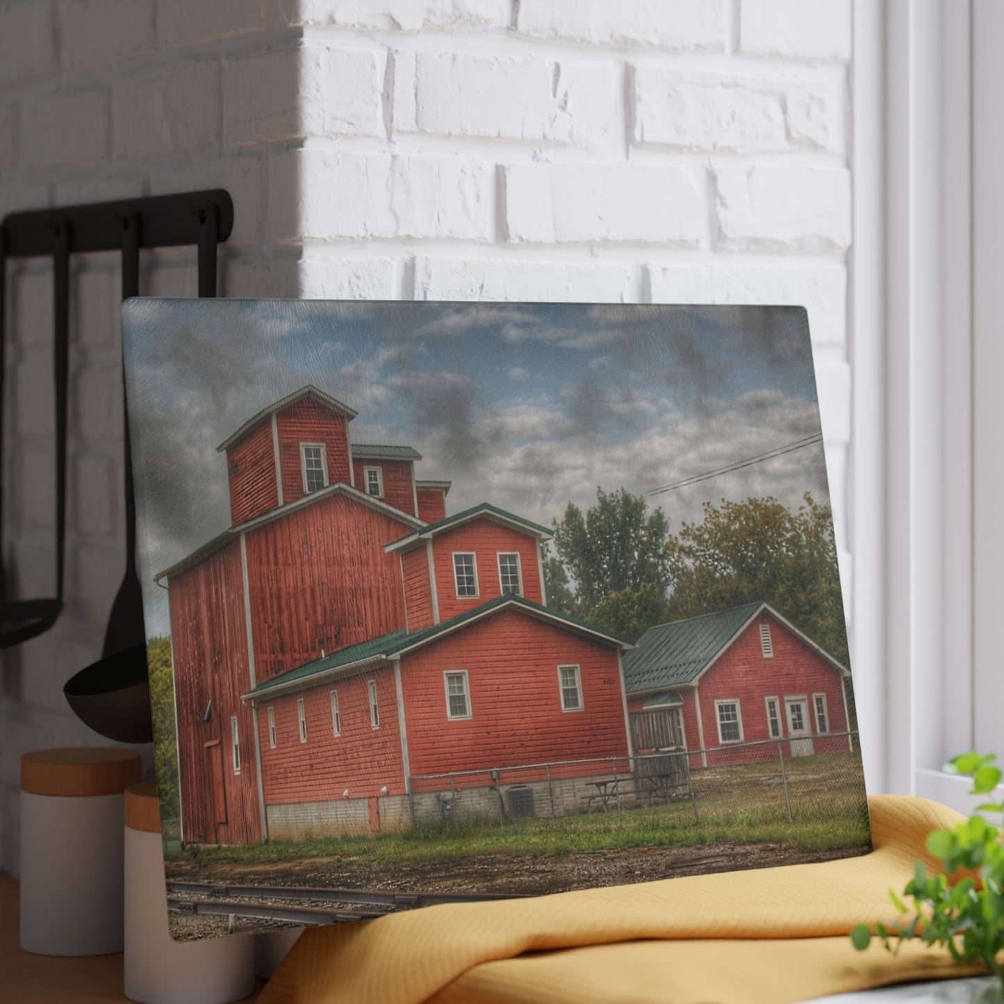 U R There Photography Aside the Tracks in Clifford Rustic Farmhouse Tempered-Glass Cutting Board