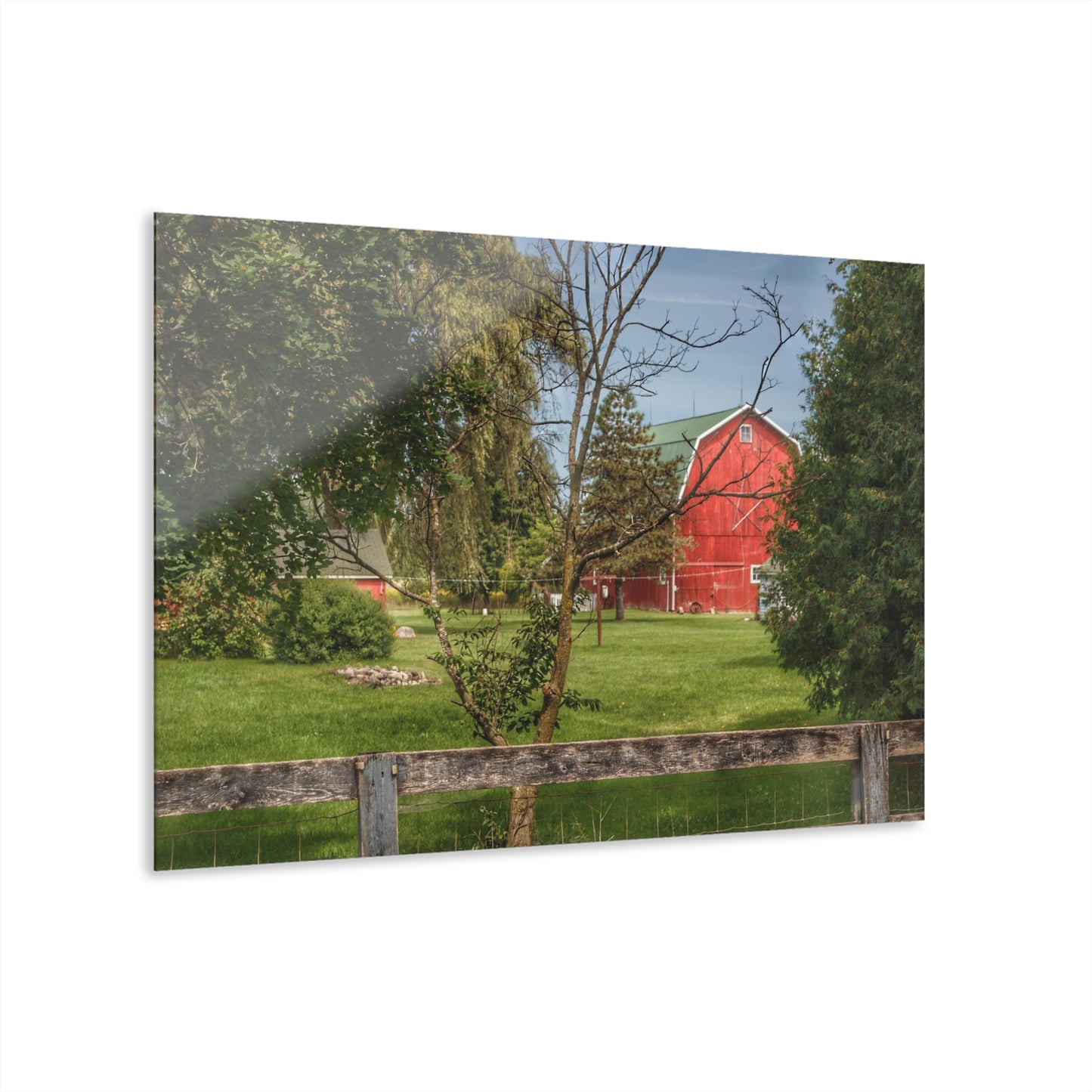 U R There Photography Roadside Red Beyond the Fence Rustic Farmhouse Acrylic Wall Print