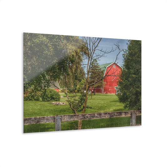 U R There Photography Roadside Red Beyond the Fence Rustic Farmhouse Acrylic Wall Print