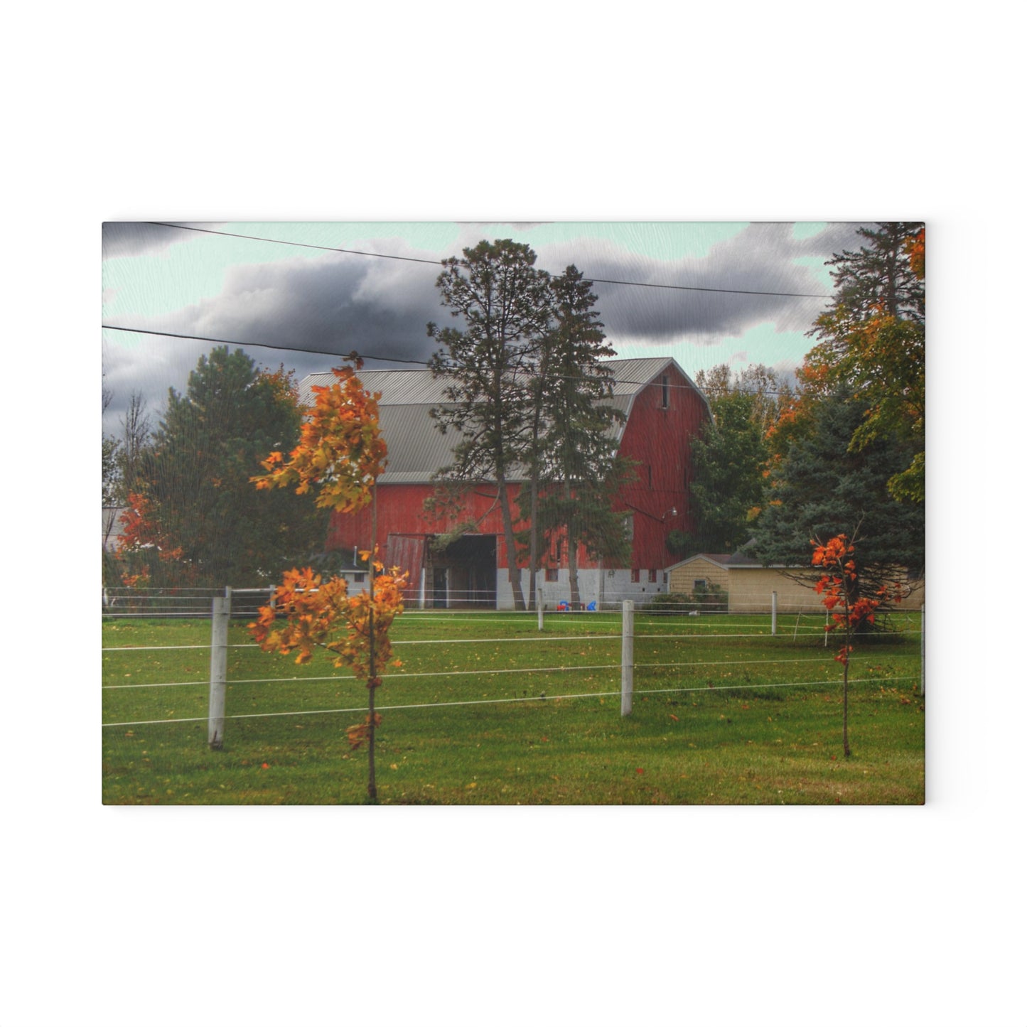 U R There Photography Farnsworth Road Red I Rustic Farmhouse Tempered-Glass Cutting Board
