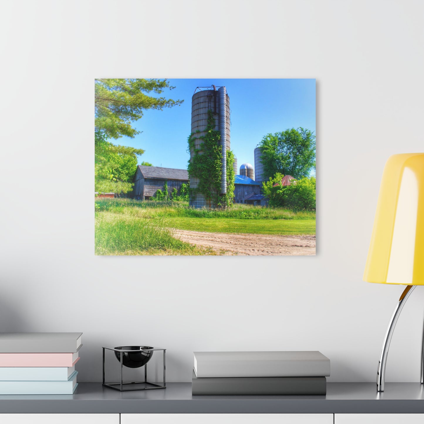U R There Photography Bordman Road Old Grey and Silo II Rustic Farmhouse Acrylic Wall Print