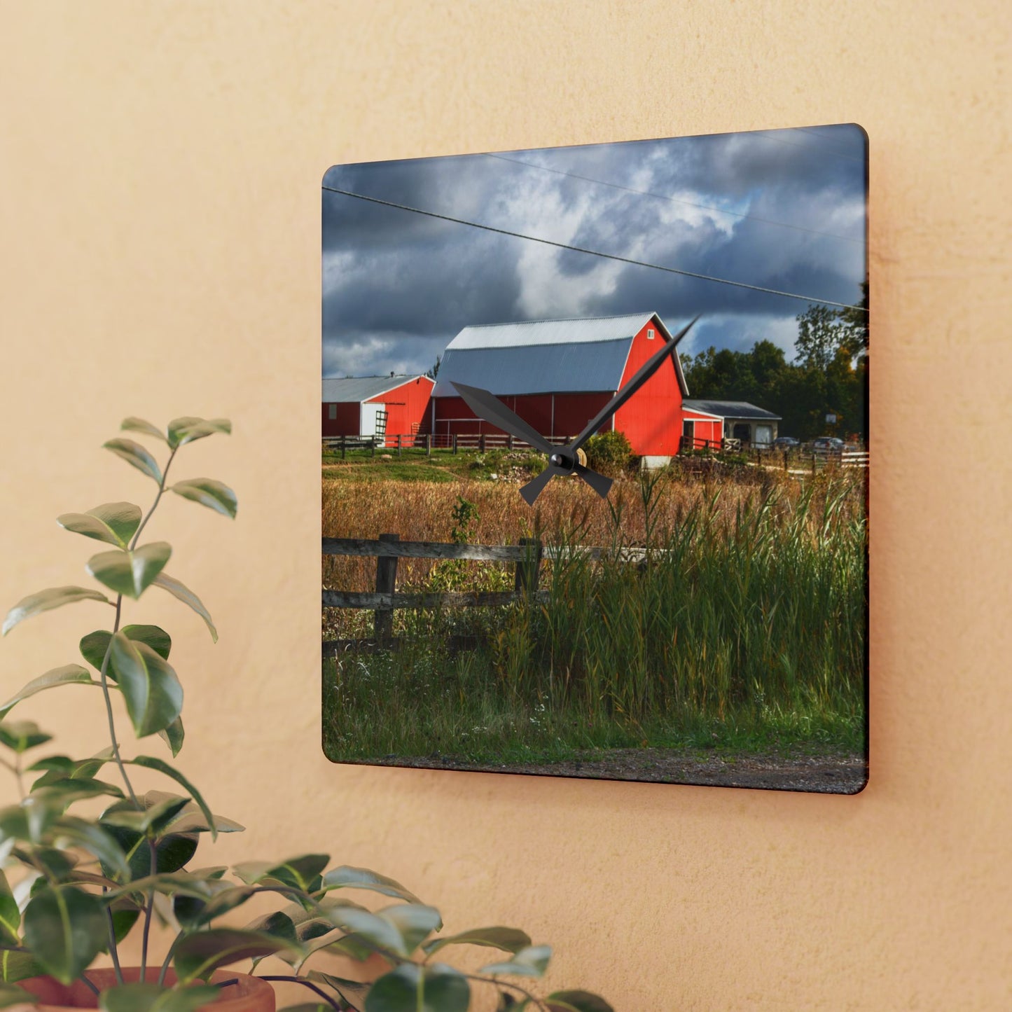 U R There Photography Beyond the Fence on Richfield Road Rustic Farmhouse Acrylic Analog Wall Clock