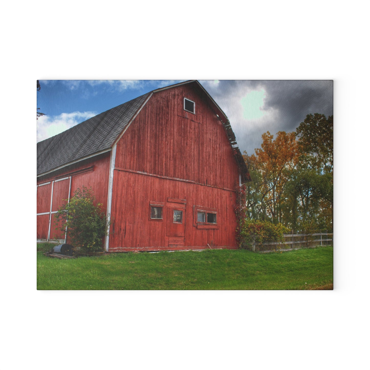U R There Photography Hegel Road Old Red II Rustic Farmhouse Tempered-Glass Cutting Board