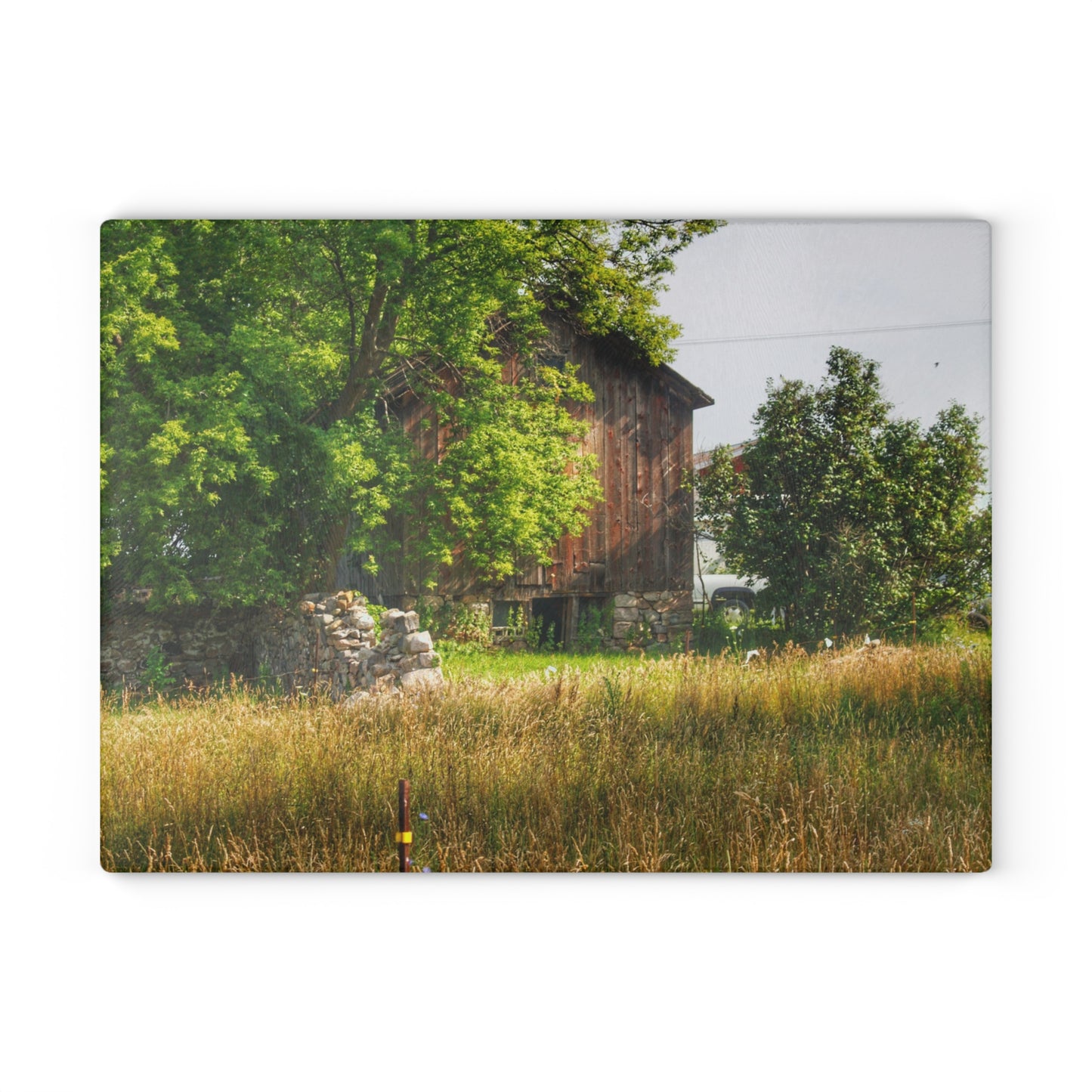 U R There Photography Lum Hidden Fieldstone Red Rustic Farmhouse Tempered-Glass Cutting Board