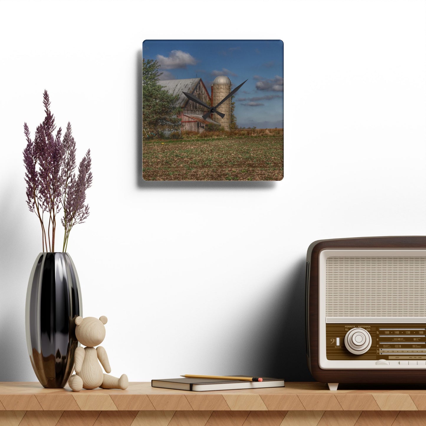 U R There Photography Sheridan Line Road Grey II Rustic Farmhouse Acrylic Analog Wall Clock
