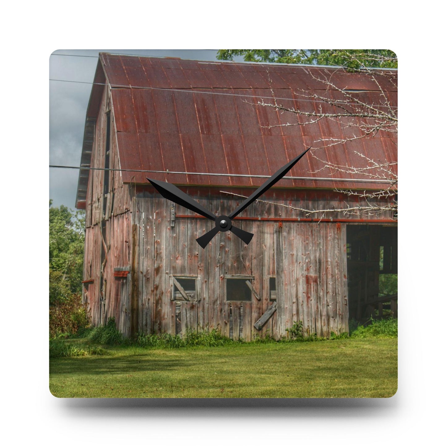 U R There Photography Columbiaville Red Rustic Farmhouse Acrylic Analog Wall Clock and Rusted