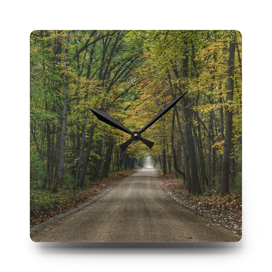 Country Roads in Dryden II Rustic Farmhouse Acrylic Analog Wall Clock 10.75'' × 10.75'' (Square)