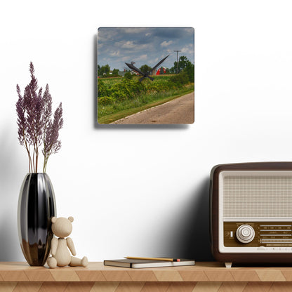 Rustic Farmhouse Wall Clock featuring Across the Field in Elba I