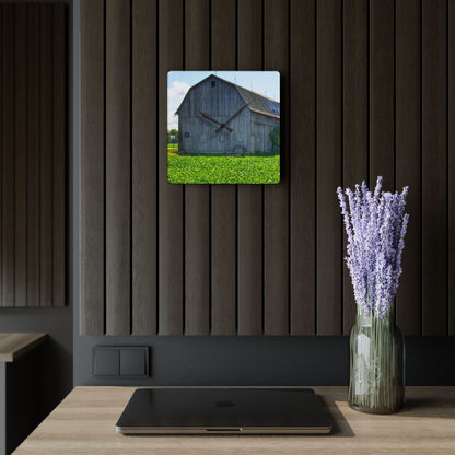 U R There Photography Morning Roadside Grey Rustic Farmhouse Acrylic Analog Wall Clock