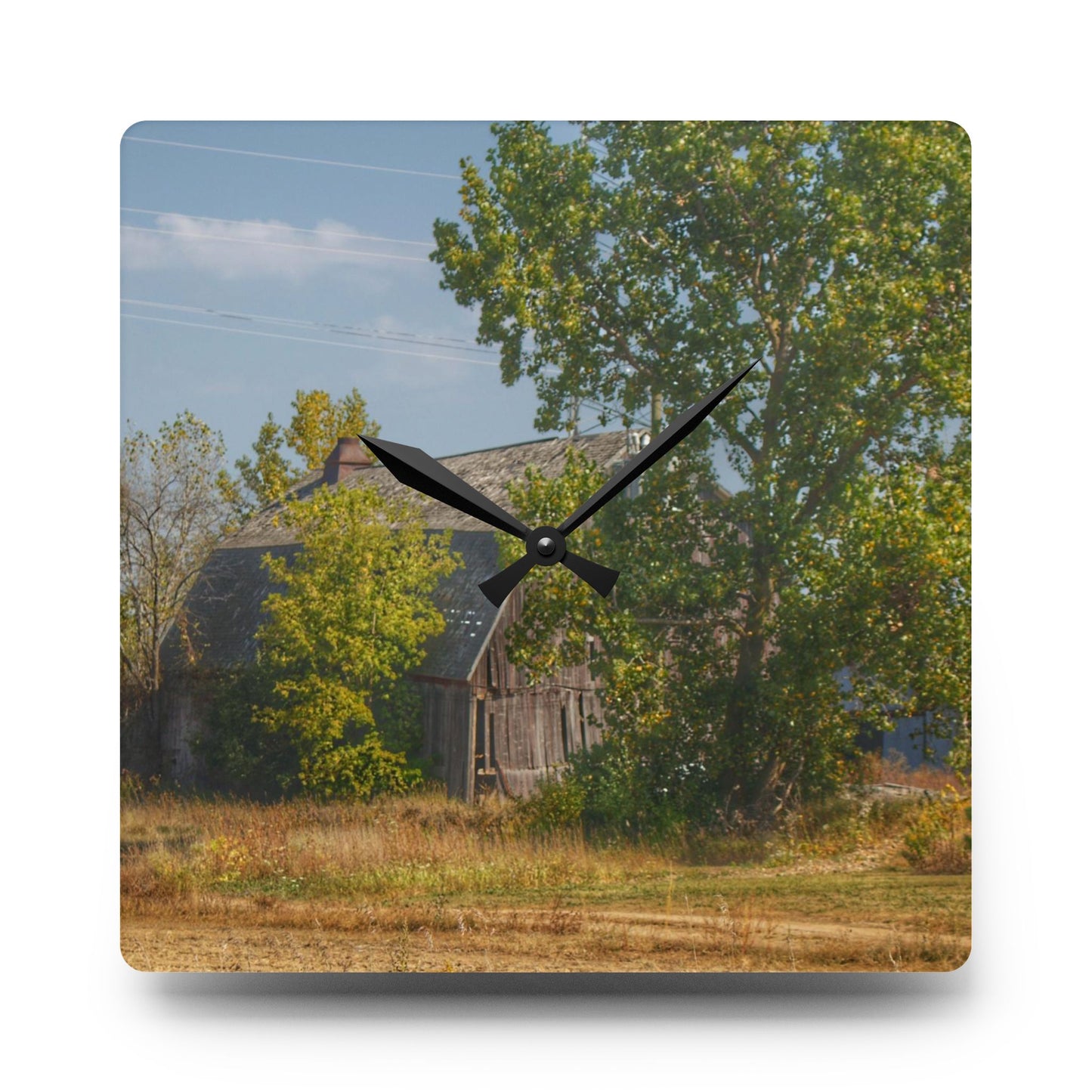 U R There Photography Barnes Road Old Grey Rustic Farmhouse Acrylic Analog Wall Clock