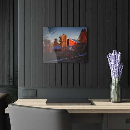 U R There Photography Mount Morris Road Reds and Silo in Winter Rustic Farmhouse Acrylic Wall Print