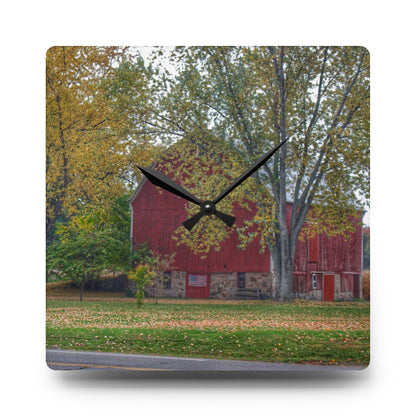 U R There Photography Mayville Lapeer Road Red in the Fall Rustic Farmhouse Acrylic Analog Wall Clock